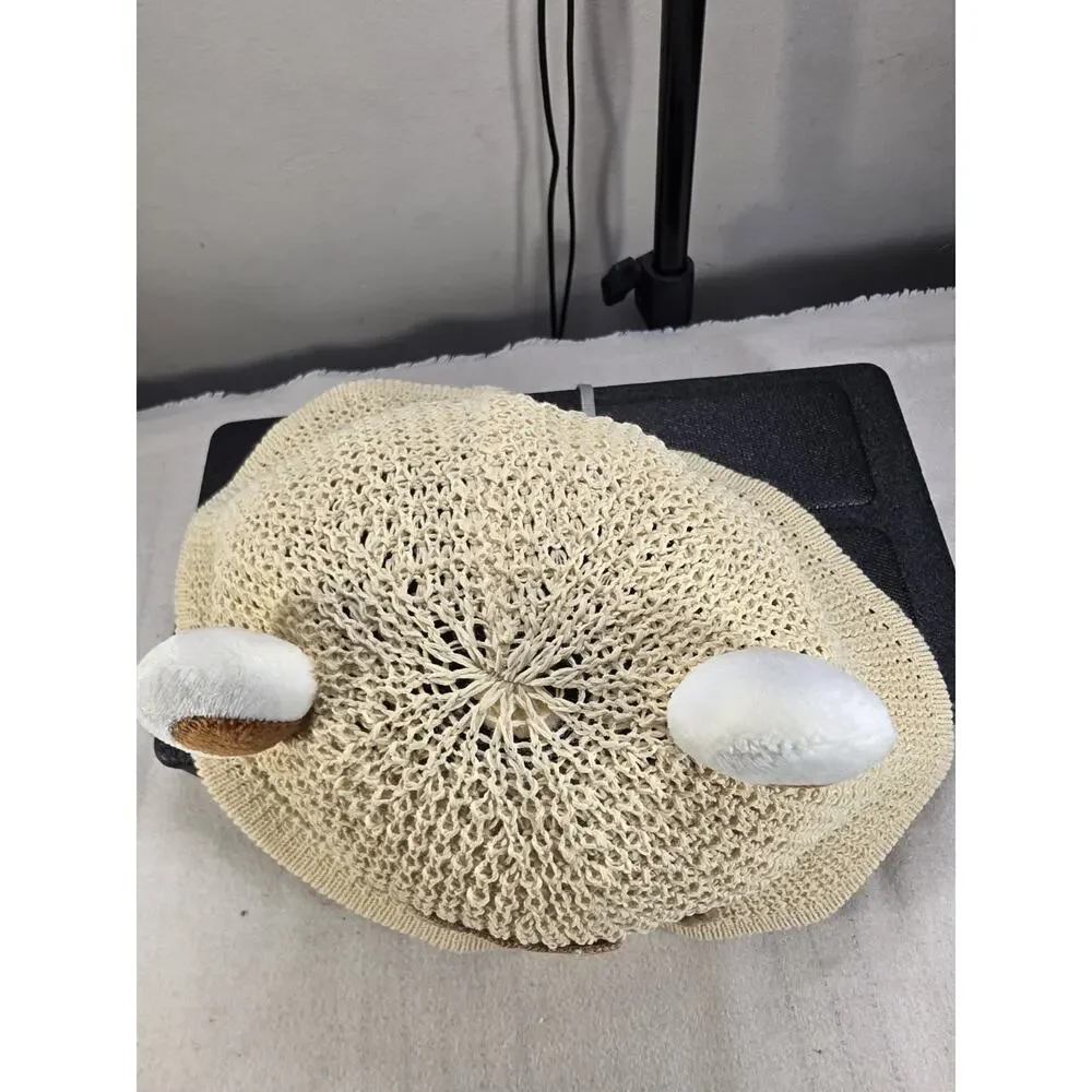 Baby Toddler Bear Bucket Hat Crochet Sun Hat with Ears Paw Beige Adjustable
